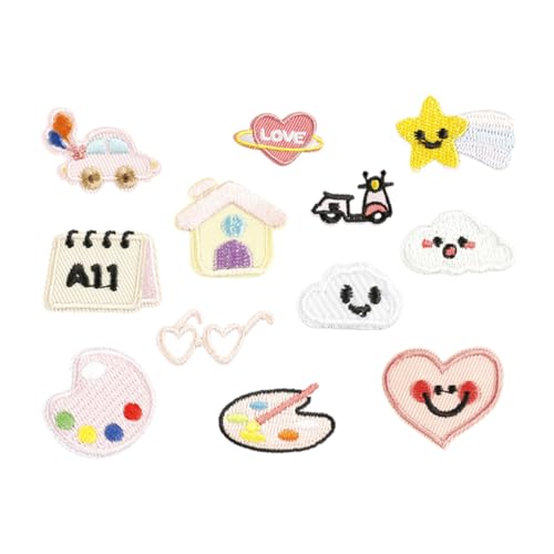 12 Stück Lovely House Aufnäher / Bügelbild Wolke bestickte Aufnäher Herz Nähen Patches Applikation Patches für Tasche von DAYnagh