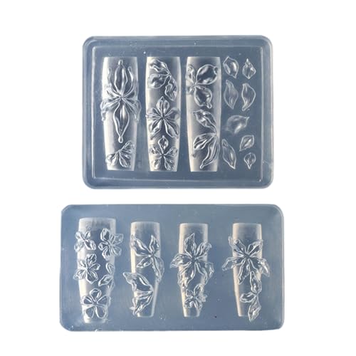 2 Stück Silikon-Nagelkunst-Formen für Blumenprägung, Maniküre-Werkzeug mit wiederverwendbaren Blumen-Designs, Vorlagen, modische Nägel, Kunst, Silikon-Zubehör von DAYnagh
