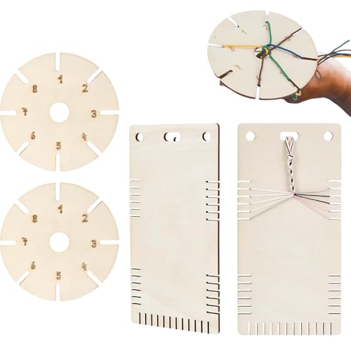 4 x geflochtene Holzscheiben, Mehrzweck-Armbänder, Webereiplatte für geflochtene Seil-Armbänder, Basteln, handgefertigtes Schmuckherstellungswerkzeug von DAYnagh
