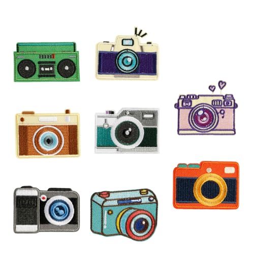 8 Stück Cartoon Kamera bestickte Flicken bunte Aufnäher zum Aufbügeln Kleidung Nähen für Kleidung Tasche Aufnähen Applikation Stickerei Kamera Eisen von DAYnagh