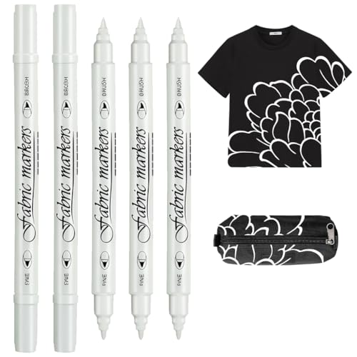DAYnagh Permanenter Textilmarker, Weiß, mit doppelter Spitze, für Kleidung, Permanentmarker, zum Personalisieren von T-Shirts, Taschen, Hüten, Leinwänden und Textilien, 5 Stück von DAYnagh