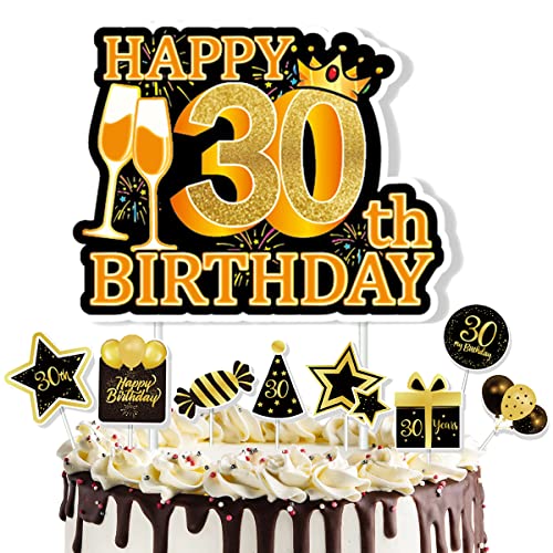 DAZAKA Happy Birthday Tortendeko,16 Stück,30 Geburtstag Frauen Kuchen Deko 30 Geburtstag Männer Cake Topper Cupcake Toppers 30 Geburtstag Deko Gold von DAZAKA