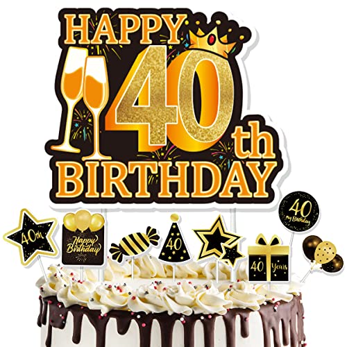 DAZAKA Happy Birthday Tortendeko,16 Stück,40 Geburtstag Frauen Kuchen Deko 40 Geburtstag Männer Cake Topper Cupcake Toppers 40 Geburtstag Deko Gold von DAZAKA
