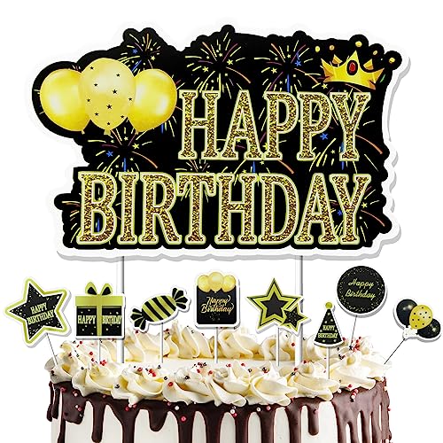 DAZAKA Happy Birthday Tortendeko,16 Stück, Kuchen Deko Cake Topper Cupcake Toppers Geburtstag Deko Gold von DAZAKA
