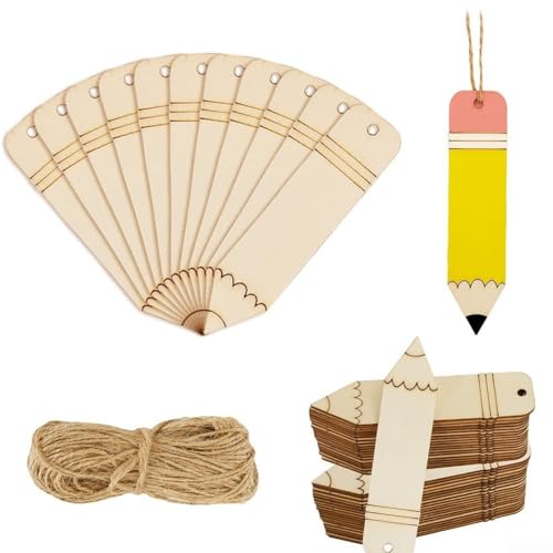 DAZZLEEX 50 Stück Holz-Lesezeichen, blanko, Bleistiftform, Lesezeichen, DIY, hohles Hanfseil, Etikett, zum Aufhängen, 12 x 3 cm DAZZLEEX 50 Stück Holz-Lesezeichen, blanko, Bleistiftform, Lesezeichen, DIY, hohles Hanfseil, Etikett, zum Aufhängen, 12 x 3 cm von DAZZLEEX