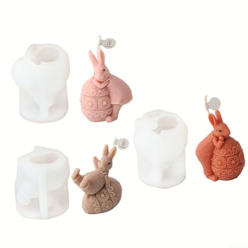 DAZZLEEX Osterhasen-Ei, Gips, Hase, Kerze, Silikonharz, Tonform, Silikon, DIY, Harz, Gips, Duftkerze, Dekoration (3 Sets) von DAZZLEEX