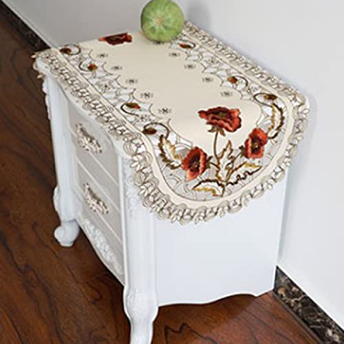 DAZZLEEX Ovale Tischdecke im Retro-Pastoralstil, 40 x 85 cm, bestickte Spitzentischdecke, Florale Tischdecke/Kissendekoration von DAZZLEEX