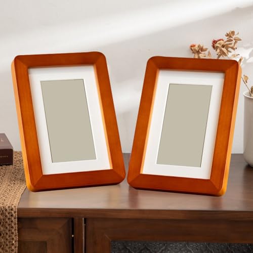 Holz-Bilderrahmen mit abgerundeten Ecken, 10,2 x 15,2 cm, Massivholz-Verarbeitung, Aufhängung und Staffelei-Ständer für Wand oder Tisch von DAZZLEEX