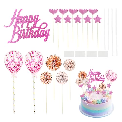 17 Stück Rosa Kucheneinsätze, Geburtstagskuchendekorationen, Geburtstags-Konfetti-Luftballons, Alles Gute Zum Geburtstagseinsätze, Liebeskucheneinsätze, Sternkuchendekorationen, Partydekorationen 17 Stück Rosa Kucheneinsätze, Geburtstagskuchendekorationen, Geburtstags-Konfetti-Luftballons, Alles Gute Zum Geburtstagseinsätze, Liebeskucheneinsätze, Sternkuchendekorationen, Partydekorationen von DAZZLUXE