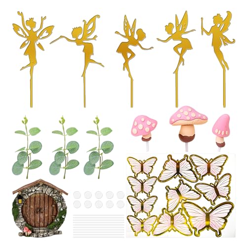 22 Stück Kuchendekorationen, Feen-Schmetterlings-Kuchendekorationen, Gartenpilz-Dekorationen, Feen-Party-Dekorationen, Feen-Kuchenaufsatz, Elfen-Geburtstagsdekorationen 22 Stück Kuchendekorationen, Feen-Schmetterlings-Kuchendekorationen, Gartenpilz-Dekorationen, Feen-Party-Dekorationen, Feen-Kuchenaufsatz, Elfen-Geburtstagsdekorationen von DAZZLUXE