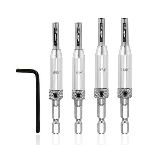 4-teiliges Scharnierbohrer-Set, 1 Schraubenschlüssel, Bohrerführung, Pilotlochbohrer, Bohrerführung, Türlochbohren, selbstzentrierendes Bohrer-Set, Türscharnier-Werkzeug-Set 4-teiliges Scharnierbohrer-Set, 1 Schraubenschlüssel, Bohrerführung, Pilotlochbohrer, Bohrerführung, Türlochbohren, selbstzentrierendes Bohrer-Set, Türscharnier-Werkzeug-Set von DAZZLUXE