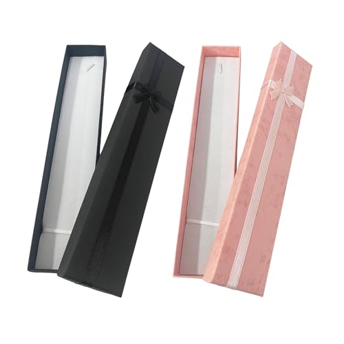 DAZZLUXE 2 Stück Schmuck-Aufbewahrungsbox, Halskette-Armband-Geschenkbox, Schmuck-Geschenkbox, Schmuck-Display-Box, lange Halskette-Schmuckschatulle, Schmuck-Geschenk-Aufbewahrung (schwarz, rosa) von DAZZLUXE