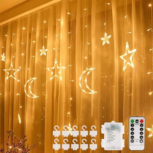 3.5m Stern Mond Lichterketten,LED Lichtervorhang mit Mond und Sterne,LED Sterne Mond Vorhang Licht,led Lichterkette Mond Sterne,mit 8 Blinkenden Modi,Lichterketten für Weihnachten Ramadan Dekoration 3.5m Stern Mond Lichterketten,LED Lichtervorhang mit Mond und Sterne,LED Sterne Mond Vorhang Licht,led Lichterkette Mond Sterne,mit 8 Blinkenden Modi,Lichterketten für Weihnachten Ramadan Dekoration von DAZZTIME