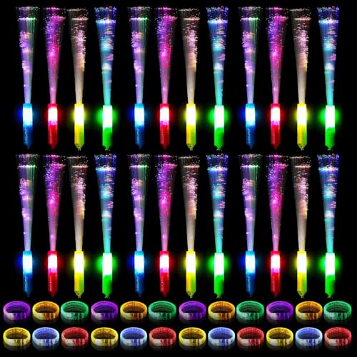 DAZZTIME LED Leuchtstäbe,24 Stück LED Leuchtstab Glasfaser,Leuchtstäbe Kinder,Glow Sticks,mit 24 LED Glowstick Armband,Leuchtstab,für Kinder,Weihnachten,Konzert,Hochzeit,Party(48 PCS) von DAZZTIME
