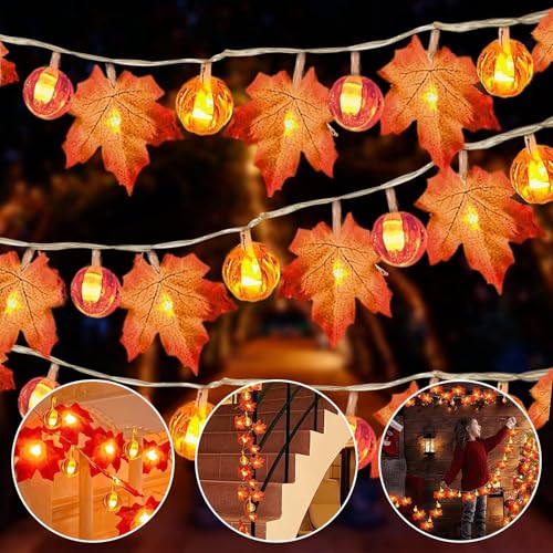 DAZZTIME Ahornblatt Lichterketten,Lichterkette Herbst 6M 40LED,Ahornblätter Kürbis Lichterketten,Ahornblätter Licht für Herbstdeko Erntedankfest und Weihnachtsdeko Halloween party Deko DAZZTIME Ahornblatt Lichterketten,Lichterkette Herbst 6M 40LED,Ahornblätter Kürbis Lichterketten,Ahornblätter Licht für Herbstdeko Erntedankfest und Weihnachtsdeko Halloween party Deko von DAZZTIME