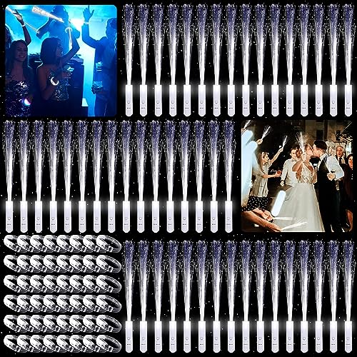 DAZZTIME LED Leuchtwedel Set,48 Stück Leuchtwedel Hochzeit mit 48 Stück LED Glowstick Armband,Hochzeit Leuchtwedel,Leuchtstab Kinder,Hochzeit Glasfaserlampe für Hochzeit Partys Konzert von DAZZTIME