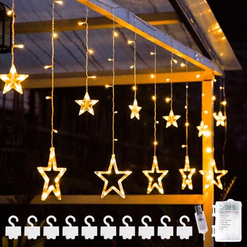 DAZZTIME LED Sterne Weihnachtsbeleuchtung,Lichtervorhang erweiterbar,Weihnachtsdeko Fenster mit Fernbedienung und Haken,8 Modi,für Weihnachten,Hochzeit,Schlafzimmer Deko von DAZZTIME