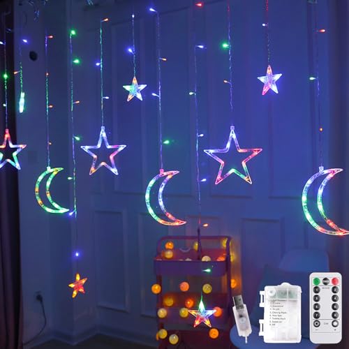 DAZZTIME Ramadan Licht Stern Mond Lichterketten,100 Led Ramadan Dekorative Fee Licht,3.5 M led Muslim Ramadan lichterkette,Mit 8 Blinkenden Modi,Fernbedienung,für Ramadan,Party,Fenster. von DAZZTIME