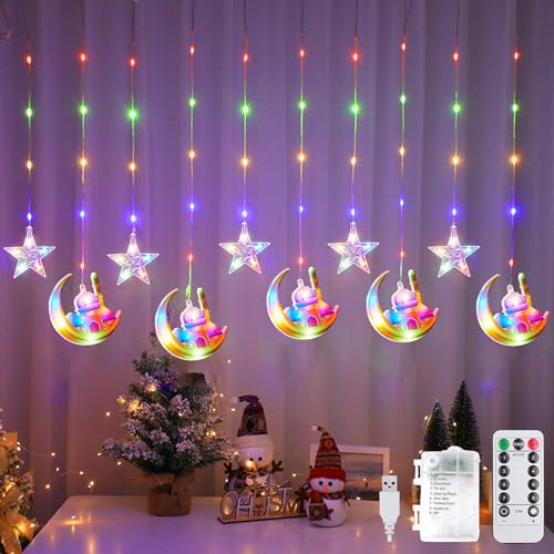 DAZZTIME Ramadan Lichterkette,100 LED Ramadan Licht Stern Mond Lichterketten,Stern Mond Lichterketten 3m,Lichterkette Batterie,Mit 8 Blinkenden Modi,Fernbedienung,für Ramadan,Party,Fenster. von DAZZTIME