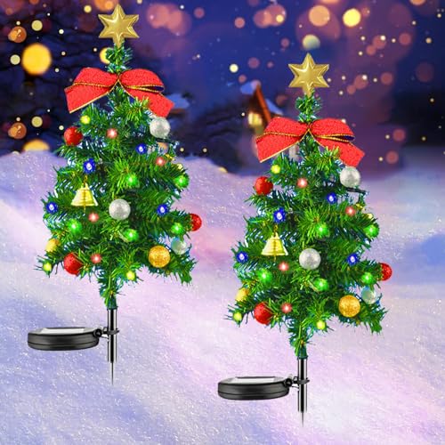 DAZZTIME Solar Weihnachtsbaum,2 Stück Solar Weihnachtsbaum Gartenleuchten,Weihnachts Baum mit 24 LED Lichterketten,IP65 Wasserdicht Weihnachtsbeleuchtung AußEn für Weg,Rasen,Garten(70cm) von DAZZTIME