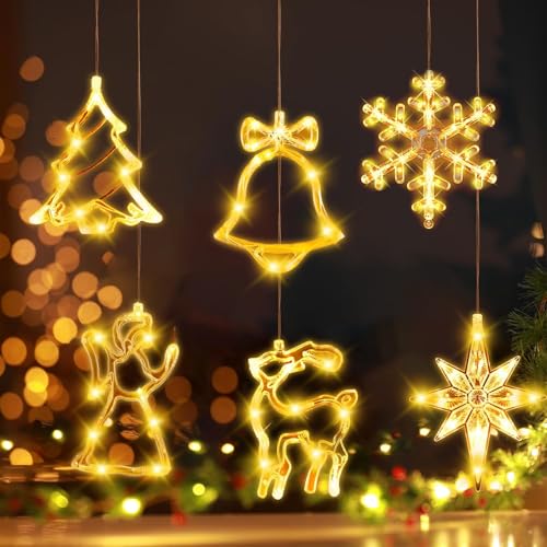 DAZZTIME Weihnachten Dekorative Fenster Licht - 6 Stück LED Saugnapf Lichter, Fensterlicht, Weihnachtsdeko, Beleuchtung, Fensterdeko von DAZZTIME