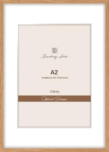 Boarding A2 Massivholz-Bilderrahmen mit Passepartout, 20 x 28,7 cm, Foto ohne Passepartout, natürliche Eiche, Holz-Bilderrahmen für Wandkunst, Fotos und Drucke mit gehärtetem Glas, 1 Stück (Eiche, A2) von DB BOARDING