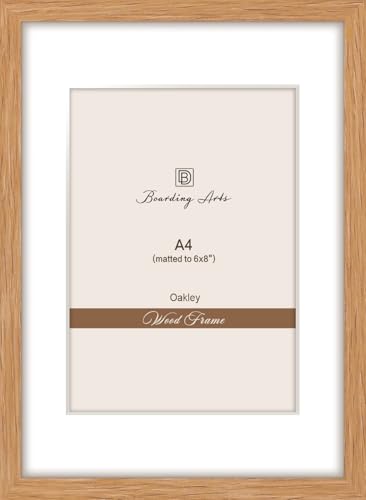 Boarding A4 Massivholz-Bilderrahmen mit Passepartout, 14 x 19 cm, Foto ohne Passepartout, natürliche Eiche, Holz-Bilderrahmen für Wandkunst, Fotos und Drucke mit gehärtetem Glas, 1 Stück (Eiche, A4) von DB BOARDING