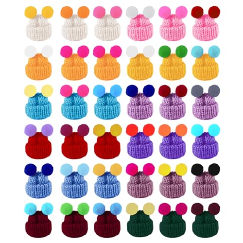 DBAILY Mini-Hüte zum Basteln 36 Stück Mini Strickmützen Weihnachtsbaum Mini-Puppenmütze Mini-Haushüte Puppe Hut für DIY Handwerk Weinflasche Lutschermützen(12 Farben) von DBAILY