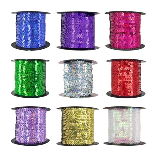 DBAILY Paillettenschnur, 9 Rollen x 4,5 m, Pailletten-Band, schillernde Pailletten für DIY, Kunst, Handwerk, Halskette, Nähen, Kleidung, Kleid, Dekoration DBAILY Paillettenschnur, 9 Rollen x 4,5 m, Pailletten-Band, schillernde Pailletten für DIY, Kunst, Handwerk, Halskette, Nähen, Kleidung, Kleid, Dekoration von DBAILY