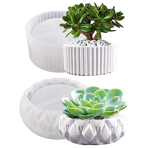 DBAILY Silikonform Blumentopf,2Pcs Resin Silikon Gießform Beton Gießformen Sukkulenten Vase Bastelbeton Silikonformen Für Beton Silikonformen DIY Kristall Epoxidharz Schmuck Aufbewahrungsbox Kerze von DBAILY