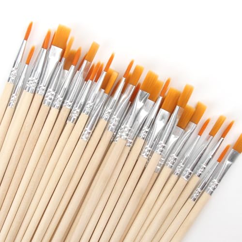 DBALL 80 Stück Pinselset Acrylfarben Hochwertiges Künstler Fein Pinsel Mit Holzgriff Hochwertiges Pinselset Geeignet für Künstler Erwachsene Und Kinder（Gelb） von DBALL