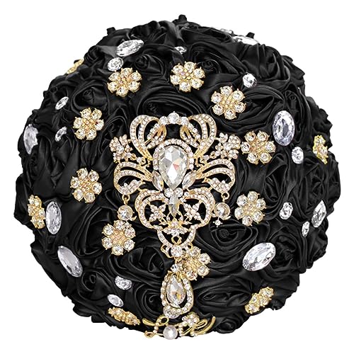 DBDJWHJ Goldene Strass-Brosche, Hochzeitsstrauß für die Braut, Brautjungfer, Bandblumen, viele Größen und Farben, W299A, Schwarz, 18 cm Durchmesser DBDJWHJ Goldene Strass-Brosche, Hochzeitsstrauß für die Braut, Brautjungfer, Bandblumen, viele Größen und Farben, W299A, Schwarz, 18 cm Durchmesser von DBDJWHJ
