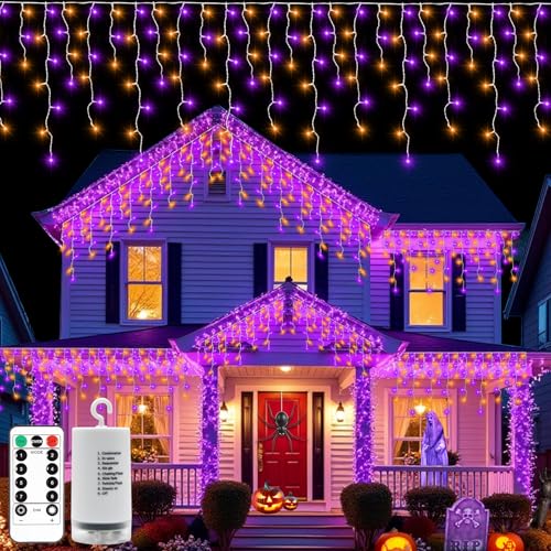 DBFAIRY Halloween Lichterkette Außen Batterie, 6M 300 LED Eisregen Lichterkette Lila und Orange mit Fernbedienung Timer Wasserdicht 8 Modi für Haus Garten Terrasse Zaun Dekoration DBFAIRY Halloween Lichterkette Außen Batterie, 6M 300 LED Eisregen Lichterkette Lila und Orange mit Fernbedienung Timer Wasserdicht 8 Modi für Haus Garten Terrasse Zaun Dekoration von DBFAIRY