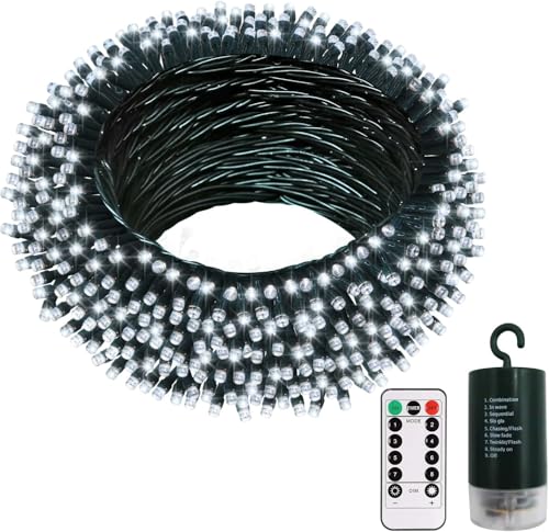 DBFAIRY Weihnachts-Lichterkette, batteriebetrieben, 20 m, 200 LEDs, mit Fernbedienung, Timer, grünes Kabel, Lichterkette für Garten, Terrasse, Hochzeit, Weihnachtsdekorationen (Kaltweiß) von DBFAIRY