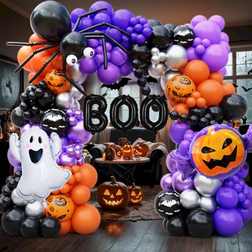 DBKL 154 Stück Halloween-Ballon-Girlande-Set mit schwarzen, orangefarbenen, silberfarbenen und violetten Augen, Kürbis-Spinnen-Boo Folienballons für Halloween-Geburtstagsparty-Dekorationen DBKL 154 Stück Halloween-Ballon-Girlande-Set mit schwarzen, orangefarbenen, silberfarbenen und violetten Augen, Kürbis-Spinnen-Boo Folienballons für Halloween-Geburtstagsparty-Dekorationen von DBKL