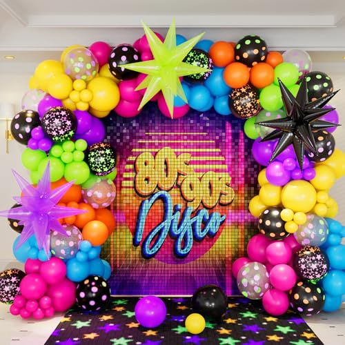 DBKL 190-teiliges Neon-Ballonbogen-Girlande-Set mit neonleuchtenden fluoreszierenden Luftballons, Disco-Ballons, leuchten im Dunkeln, Party-Dekorationen für den 80er-90er-Geburtstag DBKL 190-teiliges Neon-Ballonbogen-Girlande-Set mit neonleuchtenden fluoreszierenden Luftballons, Disco-Ballons, leuchten im Dunkeln, Party-Dekorationen für den 80er-90er-Geburtstag von DBKL