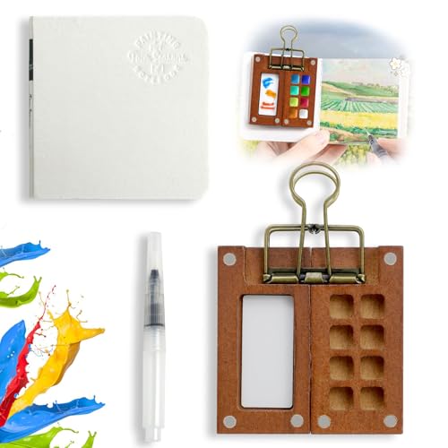 6 Stück Skizzenbuch Palette Set, Tragbare Skizzenbuch Palette, Holz Reise Malpalette Malkasten, Tragbare Aquarell Palette, Aquarell Reiseset Mini, Pocketartist Palette Set für Maler Künstler Studenten von DBTW