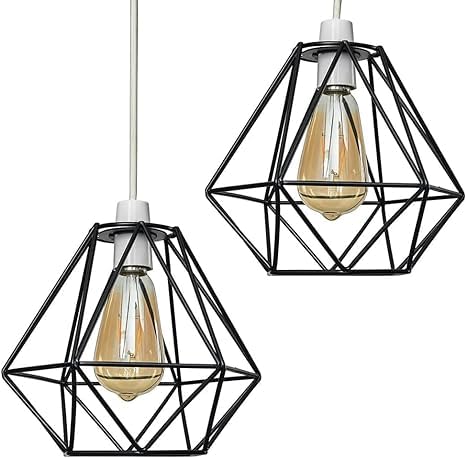 DC VOLTAGE Rautenförmige Anhänger-Deckenleuchte, Lampenschirm, Käfig, elegant, dekorativ, für Restaurant, Bar, Geschäfte, Kleidung, Hängelampe, E27 (Schwarz 2er-Pack) von DC VOLTAGE