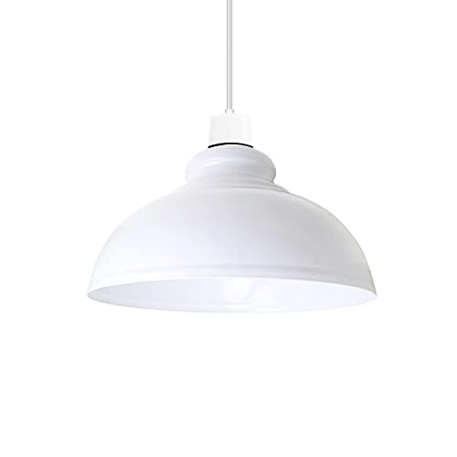 DCVoltage Industrielle Deckenpendelleuchte im Retro-Stil mit kurvigen, kuppelförmigen Metall-Lampenschirmen. Einfach zu montieren (Weiß) von DC VOLTAGE