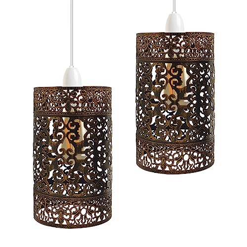 Gleichspannung, 2er-Pack Lampenschirme für Pendelleuchten, trommelförmiger Lampenschirm aus Metall, industriell, einfach anzubringen, für die Decke im Innenbereich (S5-Brushed copper) von DC VOLTAGE