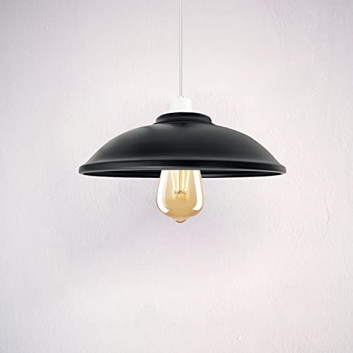 Retro-Metall-Lampenschirm, Vintage-Stil, Deckeninsel-Lampenschirm, nicht elektrisch, 30 cm, einfache Montage, gebogener Küchenlampenschirm, Büro, Wohnzimmer, Lampenschirm mit Reduzierring (S7-Schwarz) von DC VOLTAGE