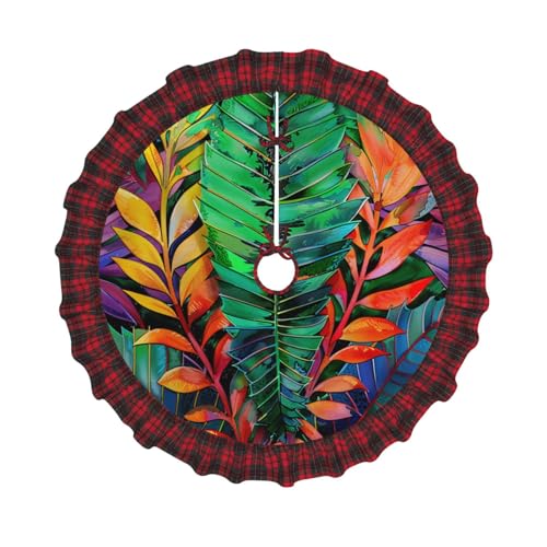 Bunte Weihnachtsbaumdecke mit tropischen Blättern, bedruckt, 121,9 cm, Weihnachtsbaum-Dekoration, Bauernhaus-Baumröcke mit roten Karo-Dekorationen für Zuhause, Party, Urlaub, Dekoration Bunte Weihnachtsbaumdecke mit tropischen Blättern, bedruckt, 121,9 cm, Weihnachtsbaum-Dekoration, Bauernhaus-Baumröcke mit roten Karo-Dekorationen für Zuhause, Party, Urlaub, Dekoration von DCARSETCV