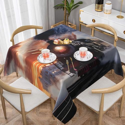 DCARSETCV Bedruckte quadratische Tischdecke, Motiv: Dampfzug, Abfahrt, Sonnenuntergang, 152,4 x 152,4 cm, Stoff-Tischdecke, waschbar, Tischdecke für Küche, Esszimmer, Hochzeitsfeiern DCARSETCV Bedruckte quadratische Tischdecke, Motiv: Dampfzug, Abfahrt, Sonnenuntergang, 152,4 x 152,4 cm, Stoff-Tischdecke, waschbar, Tischdecke für Küche, Esszimmer, Hochzeitsfeiern von DCARSETCV