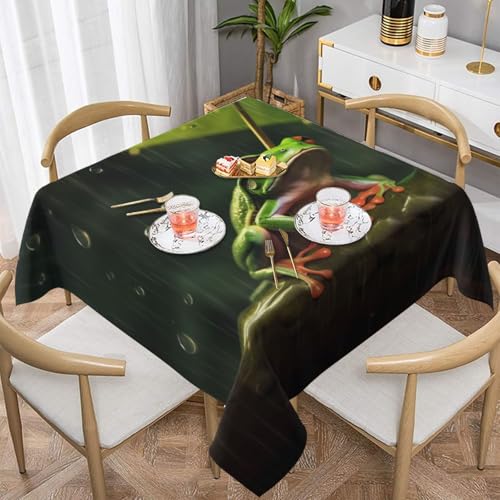 DCARSETCV Quadratische Tischdecke, Frosch und Regen, bedruckt, 152,4 x 152,4 cm, waschbar, Tischdecke für Küche, Esszimmer, Hochzeit, Partys DCARSETCV Quadratische Tischdecke, Frosch und Regen, bedruckt, 152,4 x 152,4 cm, waschbar, Tischdecke für Küche, Esszimmer, Hochzeit, Partys von DCARSETCV