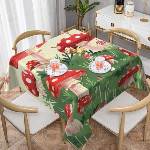 DCARSETCV Quadratische Tischdecke mit Cartoon-Pilzmotiv, 137,2 x 137,2 cm, Stoff-Tischdecke, waschbar, Tischdecke für Küche, Esszimmer, Dekoration, Hochzeitsfeiern von DCARSETCV