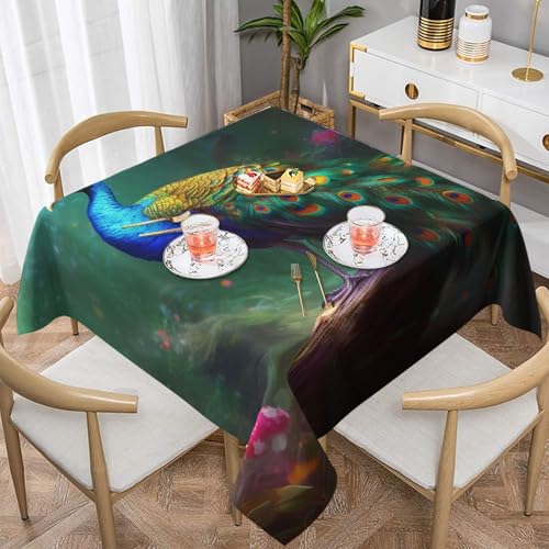 DCARSETCV Quadratische Tischdecke mit buntem Pfauenmotiv, 152,4 x 152,4 cm, waschbar, Tischdecke für Küche, Esszimmer, Hochzeit, Partys DCARSETCV Quadratische Tischdecke mit buntem Pfauenmotiv, 152,4 x 152,4 cm, waschbar, Tischdecke für Küche, Esszimmer, Hochzeit, Partys von DCARSETCV