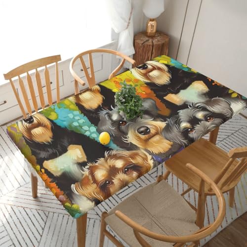DCARSETCV Rechteckige Tischdecke, Motiv: Schnauzer-Hunde, bedruckt, Blumendruck, 1,5 m, Stoff, elastischer Rand, Tischdecke für Küche, Esszimmer, Party, Hochzeit DCARSETCV Rechteckige Tischdecke, Motiv: Schnauzer-Hunde, bedruckt, Blumendruck, 1,5 m, Stoff, elastischer Rand, Tischdecke für Küche, Esszimmer, Party, Hochzeit von DCARSETCV