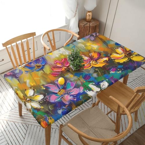 DCARSETCV Rechteckige Tischdecke im abstrakten Stil, bunte Blumen, bedruckt, für 150 cm, Stoff, elastischer Rand, Tischdecke für Küche, Esszimmer, Party, Hochzeit DCARSETCV Rechteckige Tischdecke im abstrakten Stil, bunte Blumen, bedruckt, für 150 cm, Stoff, elastischer Rand, Tischdecke für Küche, Esszimmer, Party, Hochzeit von DCARSETCV