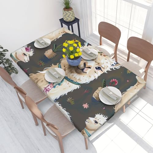 DCARSETCV Rechteckige Tischdecke mit Alpaka-Lama-Druck, Blumendruck, passend für 122 cm Tisch, Stoff, elastischer Rand, Tischdecke für Küche, Esszimmer, Party, Hochzeit von DCARSETCV