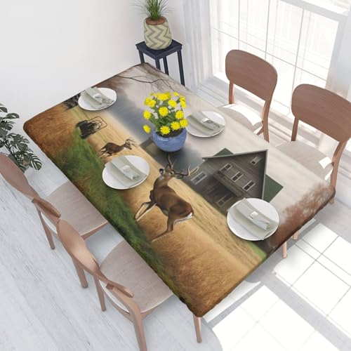 DCARSETCV Rechteckige Tischdecke mit Bauernhof mit Hirsch, bedruckt, Blumenmuster, passend für 120 cm, Stoff, elastischer Rand, Tischdecke für Küche, Esszimmer, Party, Hochzeit DCARSETCV Rechteckige Tischdecke mit Bauernhof mit Hirsch, bedruckt, Blumenmuster, passend für 120 cm, Stoff, elastischer Rand, Tischdecke für Küche, Esszimmer, Party, Hochzeit von DCARSETCV